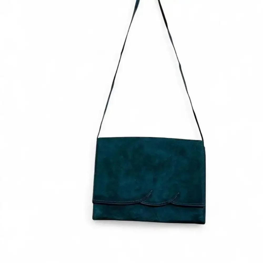 Crouch & Fitzgerald Vintage Green Suede Envelope Clutch